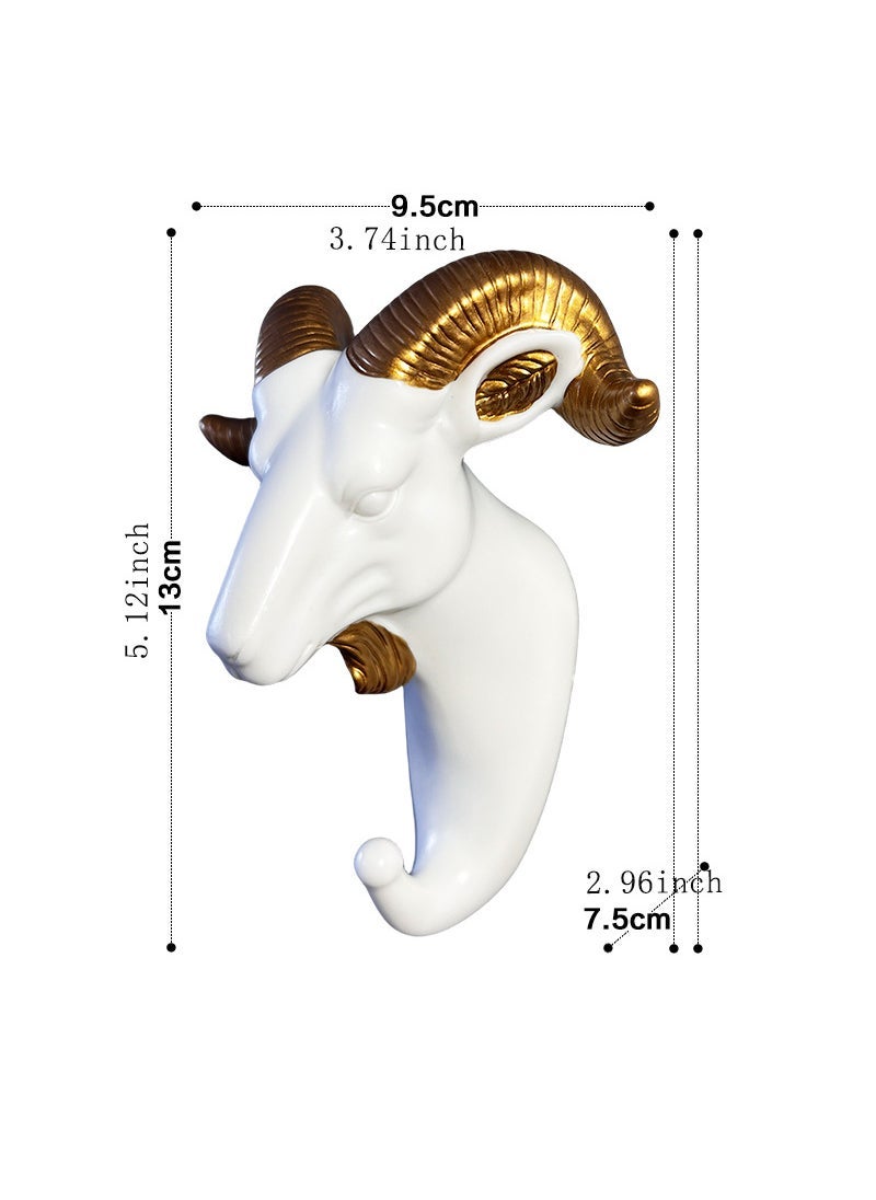Cross-border wholesale European creative hook punch-free strong paste wall decoration wall hanging deer head clothes hook Goat (white-painted gold)