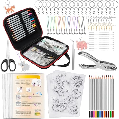 Yewltvep 206PCS Shrinky Dink Sheets Kit with Case, Shrink Art Shrink Plastic Sheet Shrinky Dink Keychain Kit with 25Pcs Shrinky Paper Sheets Keychains Accessories for DIY Ornaments Craft Rings Keychains - Image 1