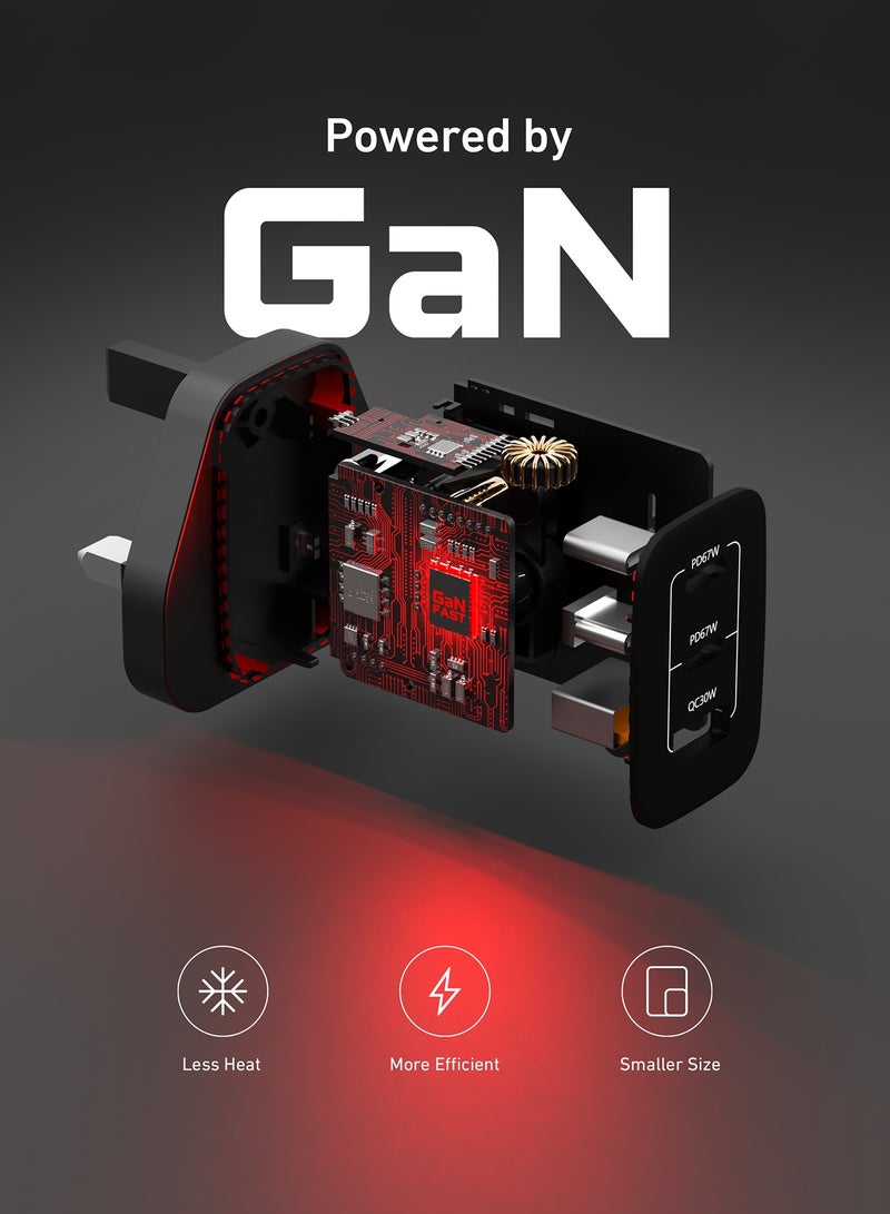 TELUX VOLTFLOW 67W GaN Type-C Wall Charger, 3-Port Charging for Laptop, Tablet & Mobile, Overcharge & Short Circuit Protection, Compact & Universal Compatibility, Black - Image 4