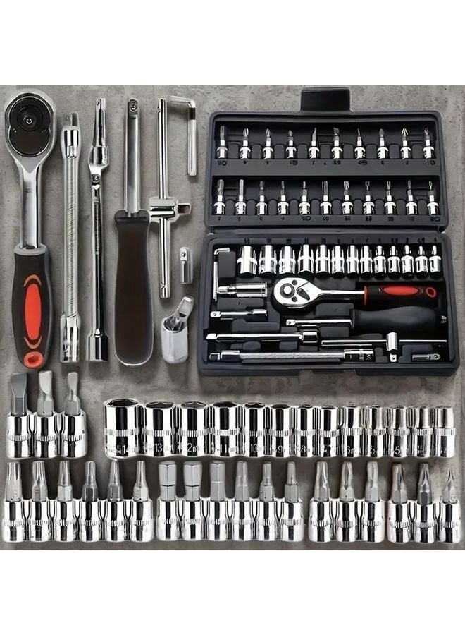 46 Pcs Black Automotive Tool Kit Ratchet Torque Wrench And Multi Screwdriver Set - Image 2