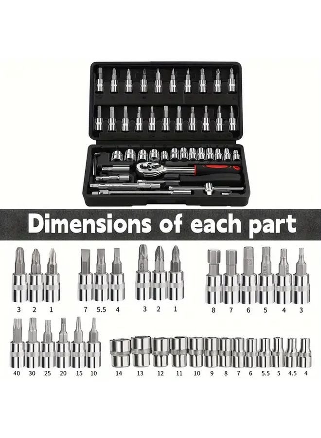 46 Pcs Black Automotive Tool Kit Ratchet Torque Wrench And Multi Screwdriver Set - Image 4