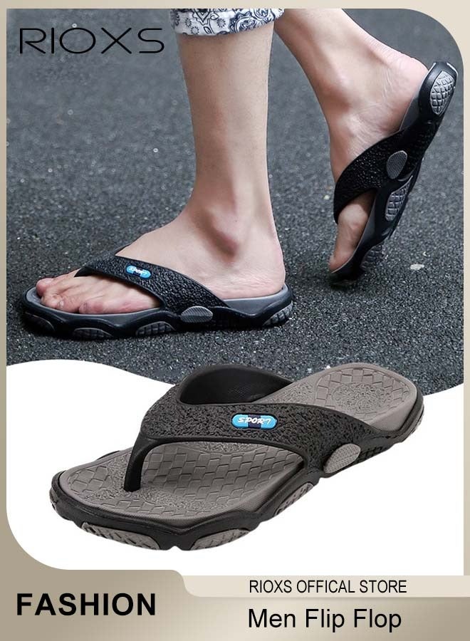 RIOXS Men's Flip Flops, Comfortable Arch Support Thong Sandals for Men, Linghtweight Anti-slip Shower Slippers, Trendy Flat Beach Sandals for Indoor or Outdoor Use, Summer Waterproof Cloud Slides for Vacation, Cruise Boat Trip, Walking, Running Errand, River Lake Fishing and More - Image 1