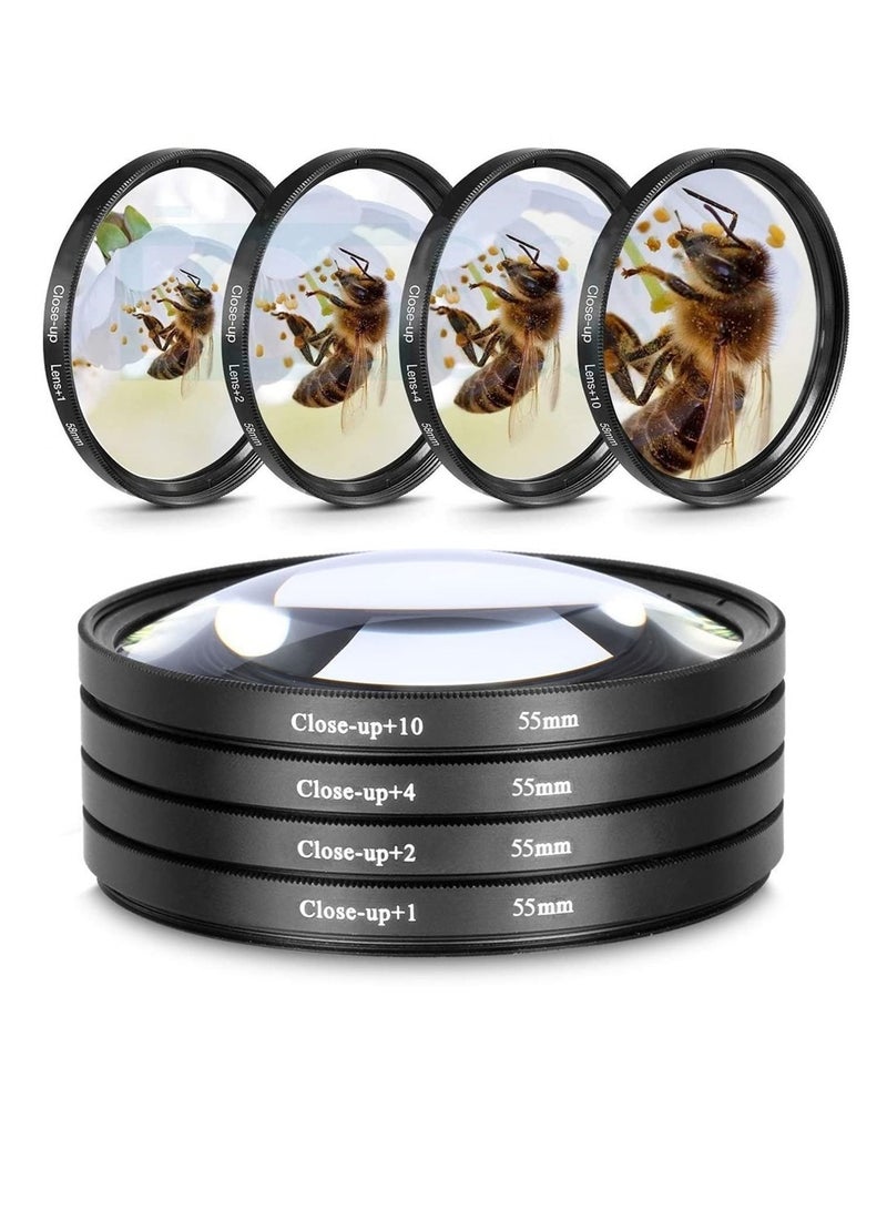 Close-up +1/+2/+4/+10 Lens Set Filters for Digital Cameras and DSLR Cameras Macro Lens Kit for Cameras Lens (4 Piece Set) (55mm) - Image 1