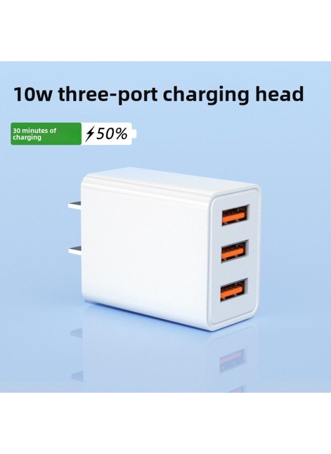 Generic - 3C Certified 10W Fast Charging Three-Port Charger Applicable To Android Apple Mobile Phone Charging Head Multi-interface USB Medium-Color:10W Three Charger  Bare Metal - Image 1