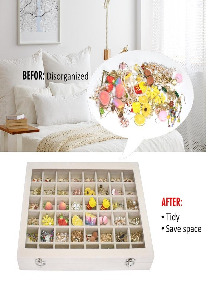 Vicoter Velvet Jewelry Tray 48 Compartments Jewelry Display Organizer with Transparent Cover Rings, Earrings, Necklaces, Pendants Storage Box for Girls, Wives, Mothers, Women - Image 5