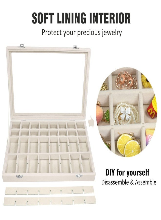 Vicoter Velvet Jewelry Tray 48 Compartments Jewelry Display Organizer with Transparent Cover Rings, Earrings, Necklaces, Pendants Storage Box for Girls, Wives, Mothers, Women - Image 3