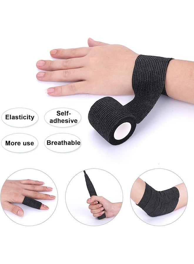 6-Pack Self-Adherent Cohesive Wrap Bandages, Non-Woven Disposable Wound Dressing Elastic Bandage, First Aid Wrist Strap, Fixed Breathable Sports Bandage - Skin Tone/Black (5CM*4.5M) ﻿ - Image 3