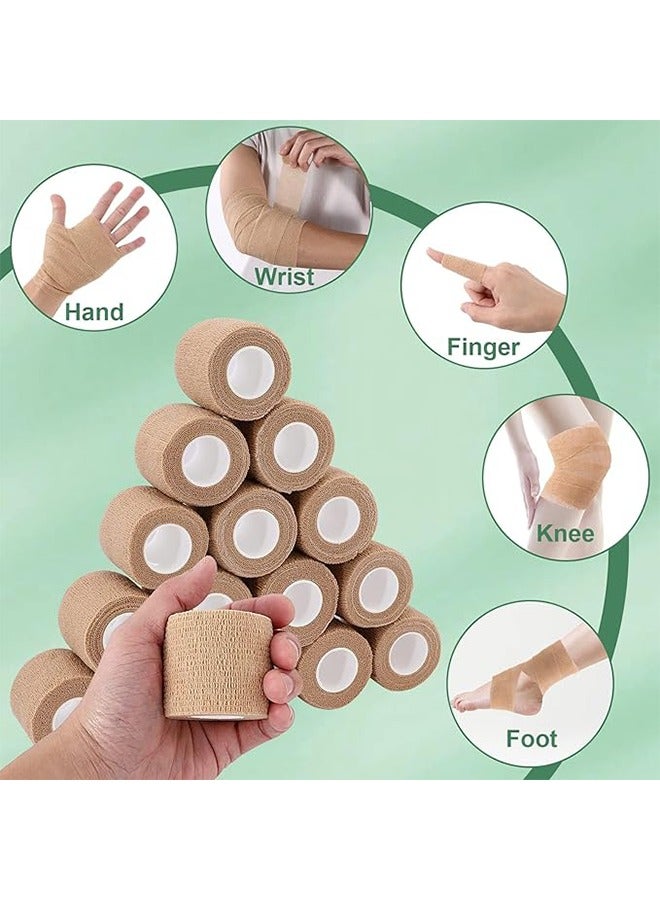 6-Pack Self-Adherent Cohesive Wrap Bandages, Non-Woven Disposable Wound Dressing Elastic Bandage, First Aid Wrist Strap, Fixed Breathable Sports Bandage - Skin Tone/Black (5CM*4.5M) ﻿ - Image 5