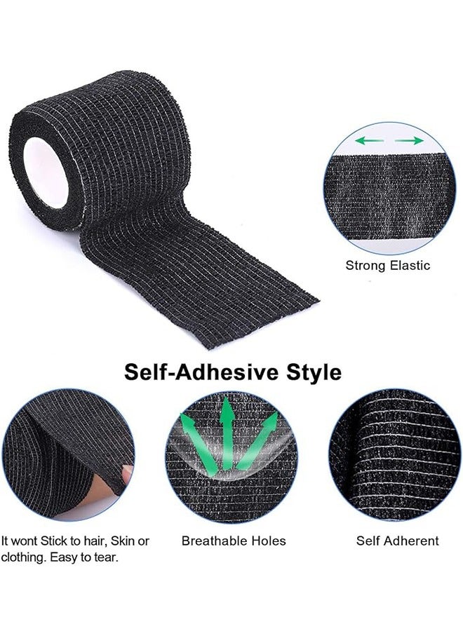 6-Pack Self-Adherent Cohesive Wrap Bandages, Non-Woven Disposable Wound Dressing Elastic Bandage, First Aid Wrist Strap, Fixed Breathable Sports Bandage - Skin Tone/Black (5CM*4.5M) ﻿ - Image 2