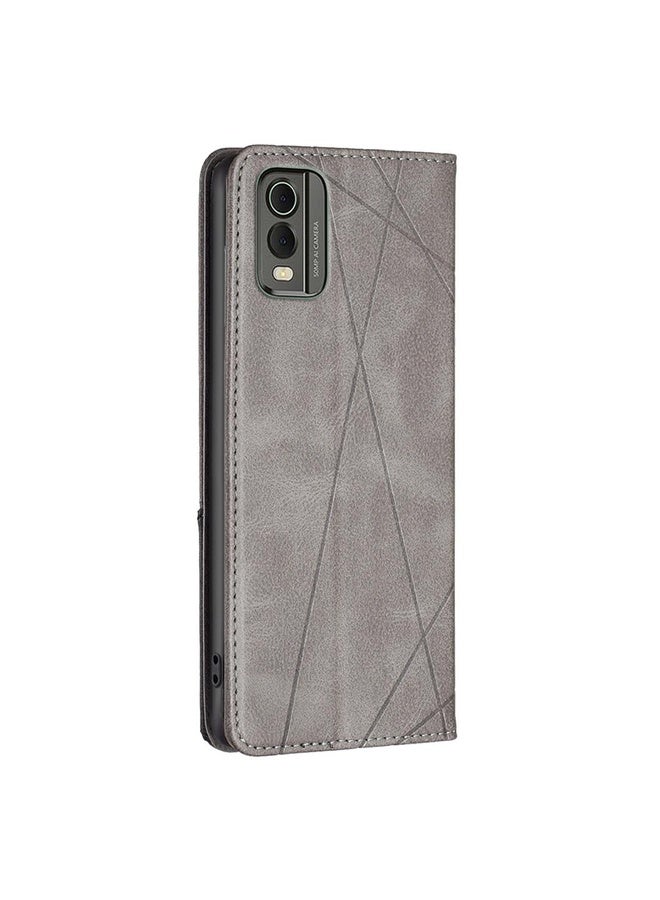 Case Cover For Nokia C32 Rhombus Texture Magnetic Leather Phone Case(Grey)