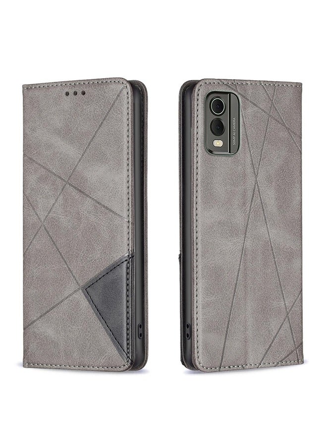 Case Cover For Nokia C32 Rhombus Texture Magnetic Leather Phone Case(Grey)