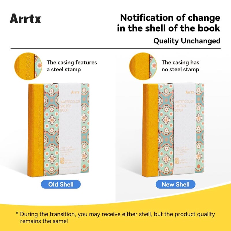 Arrtx Watercolor Journal, 5.35x3.86, 140 LB, 300 GSM, 100% Cotton Paper, Hot Press, 20 Sheets, Hardcover Watercolor Sketchbook for Use As Travel Notebook for Artists Adults Students - Image 2