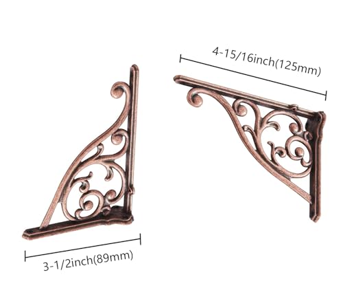 ZAUYX Heavy Duty Solid Stand5 Inch 4 Pack Antique CopperRight Angle Wall Panel Support BracketDecorative Shelf BracketHeavy Duty VintageWall Mount Support DIY Shelf Hardware Included - Image 3