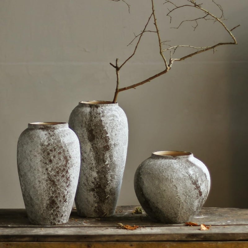 Denique Rustic Ceramic Tall Floor Vase, Vintage Farmhouse Decor, Large Terracotta Vases for Living Room Entryway Table Centerpiece Decor, Terracotta Pottery Clay(A-22cm) - Image 5
