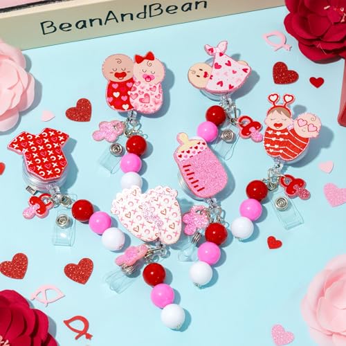 BkeeCten Valentines Baby Badge Reel - 6 Pcs Cute Baby Theme Retractable ID Holder with 24 Inch Cord & 360°Rotating Metal Clip for Nurses, NICU Staff, Healthcare Professionals & Holiday Gifts - Image 4