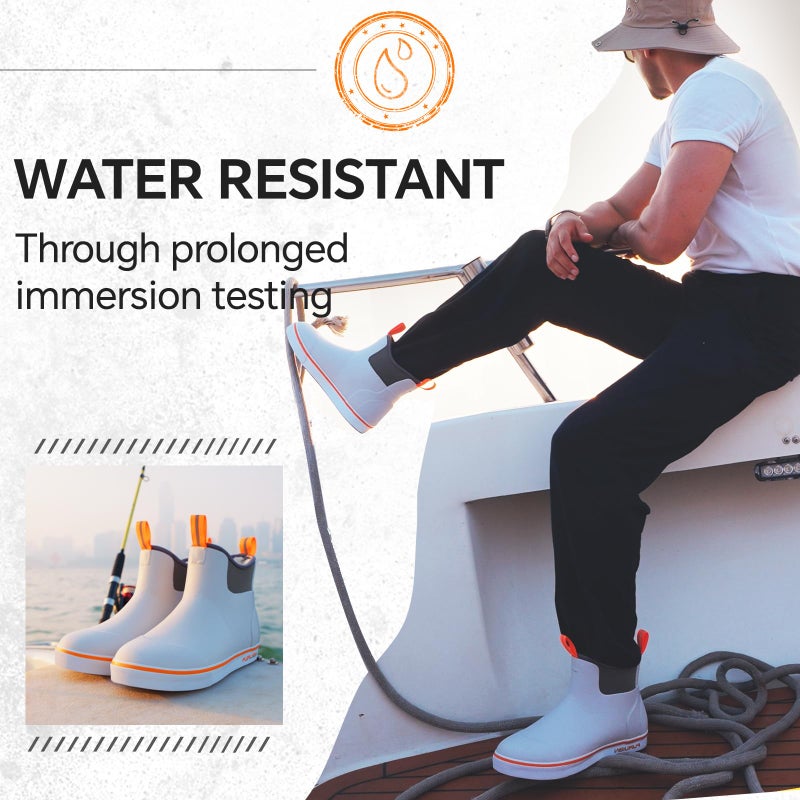 Furuian Men's Deck Boots with Fuzzy Lining Rubber Boots for Men Ankle Fishing Boots Mens Rain Boots Anti-slip Warm Winter Boots Watereproof Snow Boots for Fishing, Gardening, Outdoor, Grey - Image 2