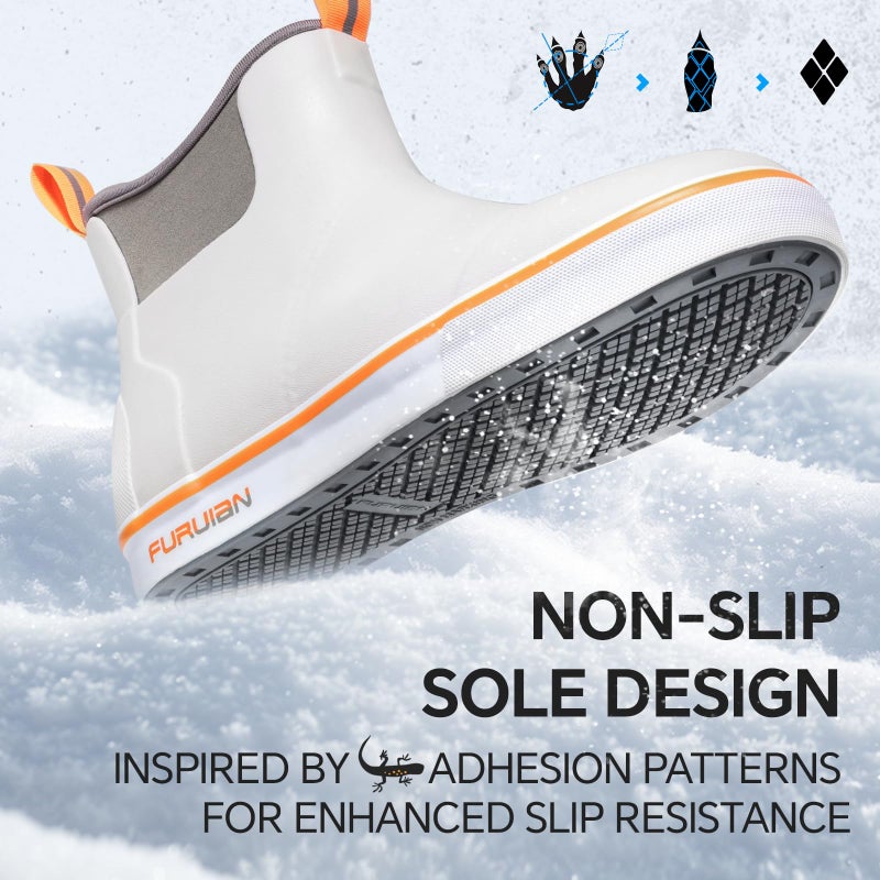 Furuian Men's Deck Boots with Fuzzy Lining Rubber Boots for Men Ankle Fishing Boots Mens Rain Boots Anti-slip Warm Winter Boots Watereproof Snow Boots for Fishing, Gardening, Outdoor, Grey - Image 4