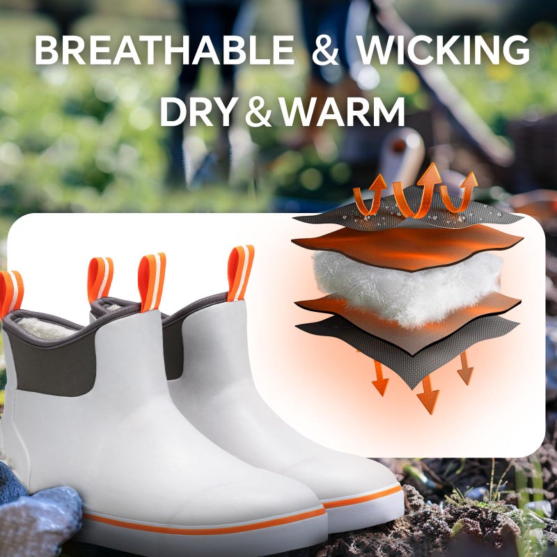 Furuian Men's Deck Boots with Fuzzy Lining Rubber Boots for Men Ankle Fishing Boots Mens Rain Boots Anti-slip Warm Winter Boots Watereproof Snow Boots for Fishing, Gardening, Outdoor, Grey - Image 5