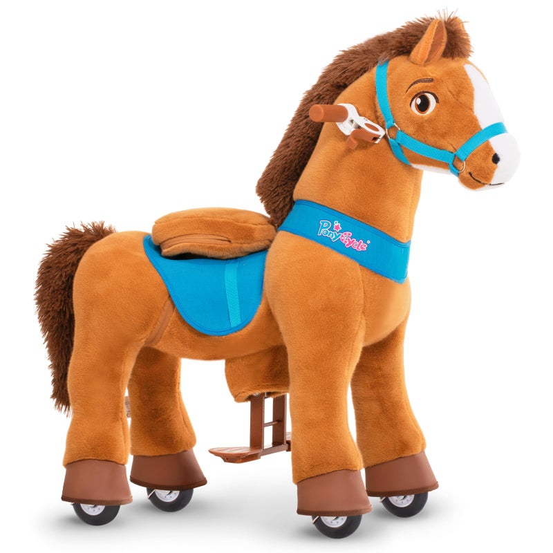 PonyCycle Ride on Toy Riding Horse Rideon Horse for Toddler Riding Pony Toy with Brake 30 HeightSize 3 Plush Animal Mechanical Pony Rider with Wheels Spirit Toys Birthday Surprise Brown E337 - Image 3