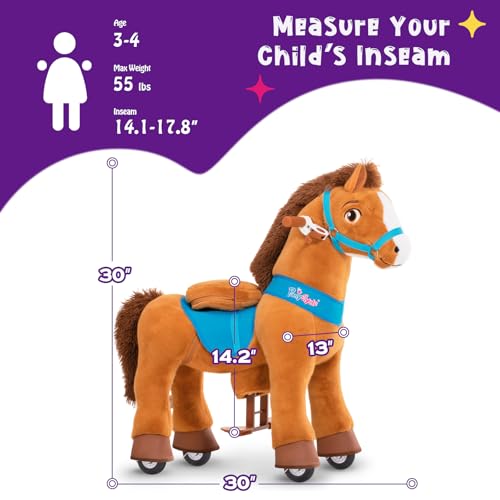 PonyCycle Ride on Toy Riding Horse Rideon Horse for Toddler Riding Pony Toy with Brake 30 HeightSize 3 Plush Animal Mechanical Pony Rider with Wheels Spirit Toys Birthday Surprise Brown E337 - Image 5