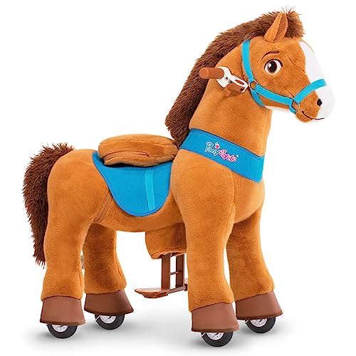 PonyCycle Ride on Toy Riding Horse Rideon Horse for Toddler Riding Pony Toy with Brake 30 HeightSize 3 Plush Animal Mechanical Pony Rider with Wheels Spirit Toys Birthday Surprise Brown E337 - Image 1