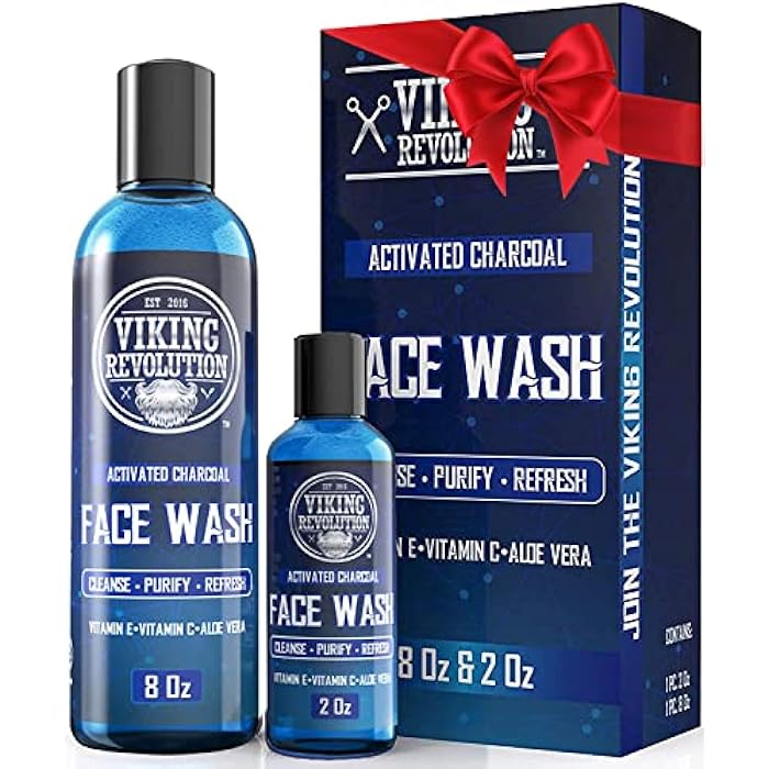 Viking Revolution Charcoal Face Wash for Men- Scrub Away Dirt and Toxins, Skin Cleaning Agent - Cleanse, Purify and Refresh - Daily Charcoal Facial Cleanser - 8 Fl Oz plus a 2 Fl Oz, 2 Piece Set - Image 1