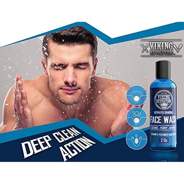 Viking Revolution Charcoal Face Wash for Men- Scrub Away Dirt and Toxins, Skin Cleaning Agent - Cleanse, Purify and Refresh - Daily Charcoal Facial Cleanser - 8 Fl Oz plus a 2 Fl Oz, 2 Piece Set - Image 3