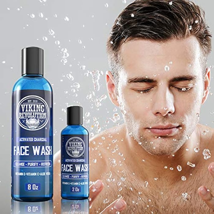Viking Revolution Charcoal Face Wash for Men- Scrub Away Dirt and Toxins, Skin Cleaning Agent - Cleanse, Purify and Refresh - Daily Charcoal Facial Cleanser - 8 Fl Oz plus a 2 Fl Oz, 2 Piece Set - Image 5