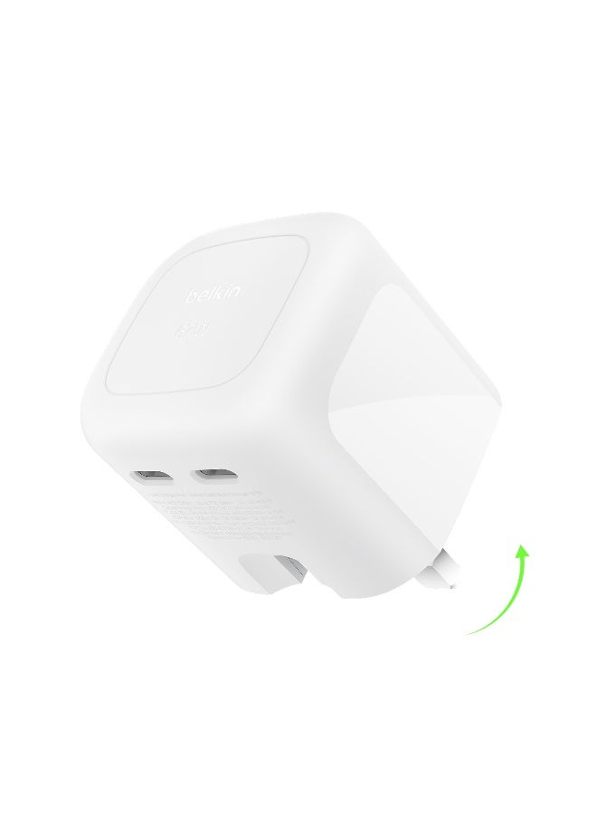 بيلكين SmartProtect 2-Port USB C Charger 67W, Dual-Port GaN Charger with 2x USB C Ports, Fast Charging for MacBook, iPhone 17, iPad Pro, Chromebook, Galaxy S25 Ultra, Pixel 10, etc. - White White - Image 1