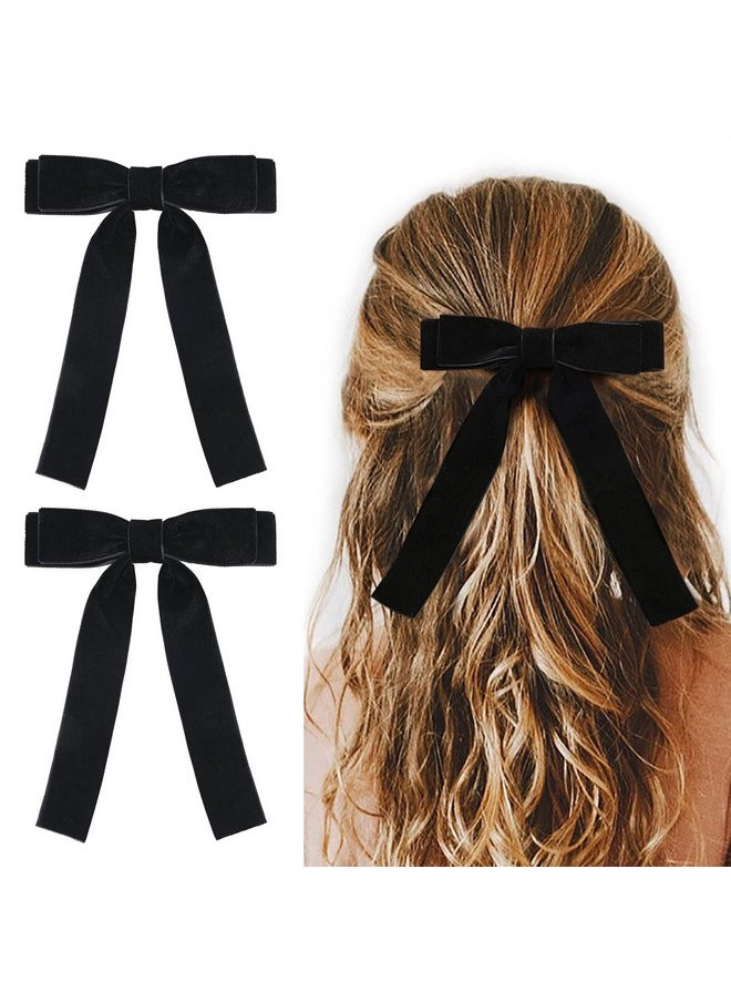Aileam - 2Pcs Black Velvet Bows Girls Hair Clip Ribbon Accessories For Baby Toddlers Teens Kids - Image 1