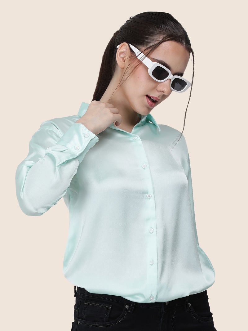 amswan Women's  Premium Regular Fit Solid Satin shirt - Image 4