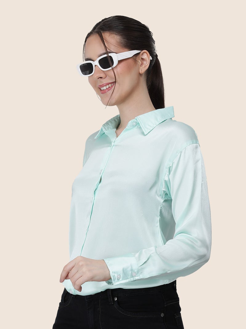amswan Women's  Premium Regular Fit Solid Satin shirt - Image 3