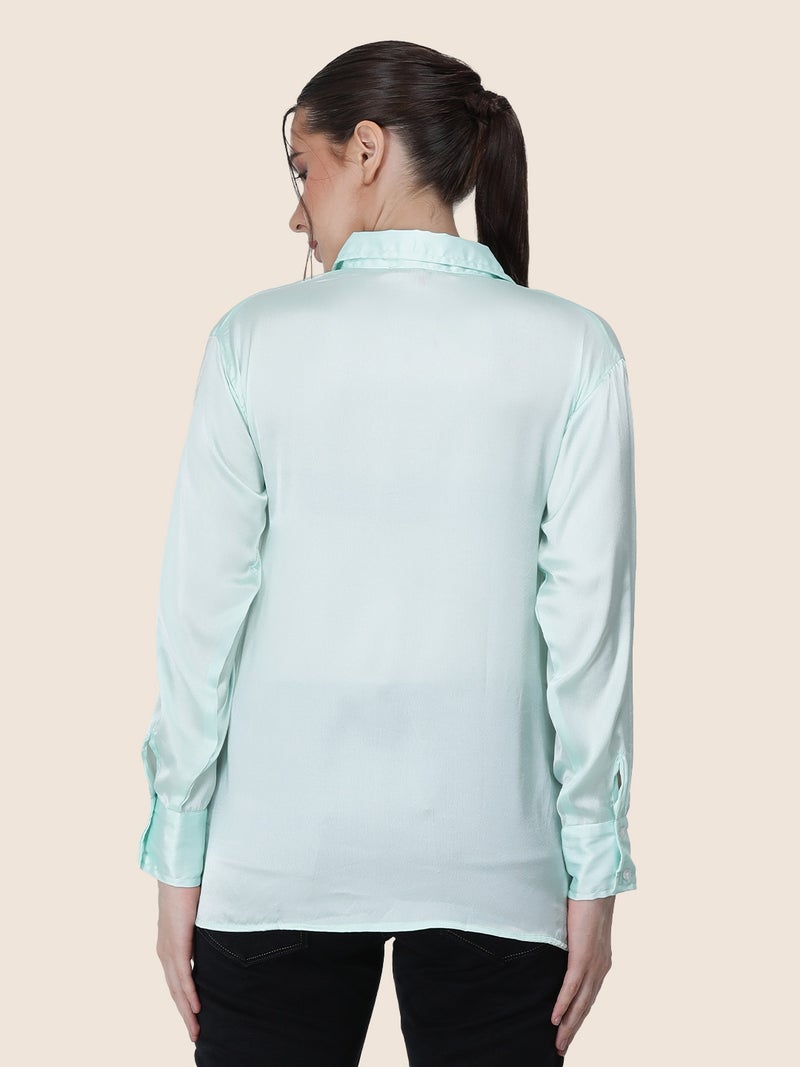 amswan Women's  Premium Regular Fit Solid Satin shirt - Image 2