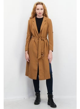 Women Solid Trench Coat Jacket, Brown