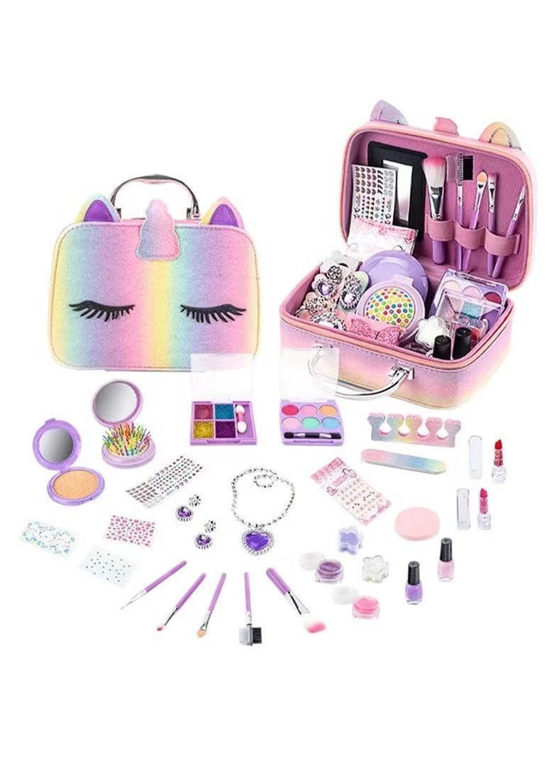 Unicorn Makeup Bag, Girl Children'S Set, Washable Non-Toxic Children'S Makeup Toys, Dress Up Games, Holiday Gifts, Suitable For 4 Years Old And Above - Image 1