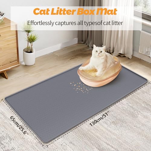 Bartuke Cat Litter Mat Extra Large 51 x 256 Silicone Mat Litter Trapping Mat for Scatter Control Soft on Kitty Paws Easy to Clean Dark Grey - Image 3