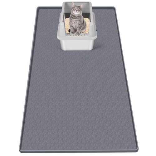 Bartuke Cat Litter Mat Extra Large 51 x 256 Silicone Mat Litter Trapping Mat for Scatter Control Soft on Kitty Paws Easy to Clean Dark Grey - Image 1