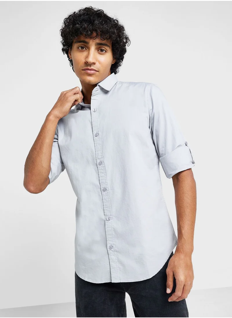 سفنتي فايف Premium Twill Slim Fit Pure Cotton Casual Shirt