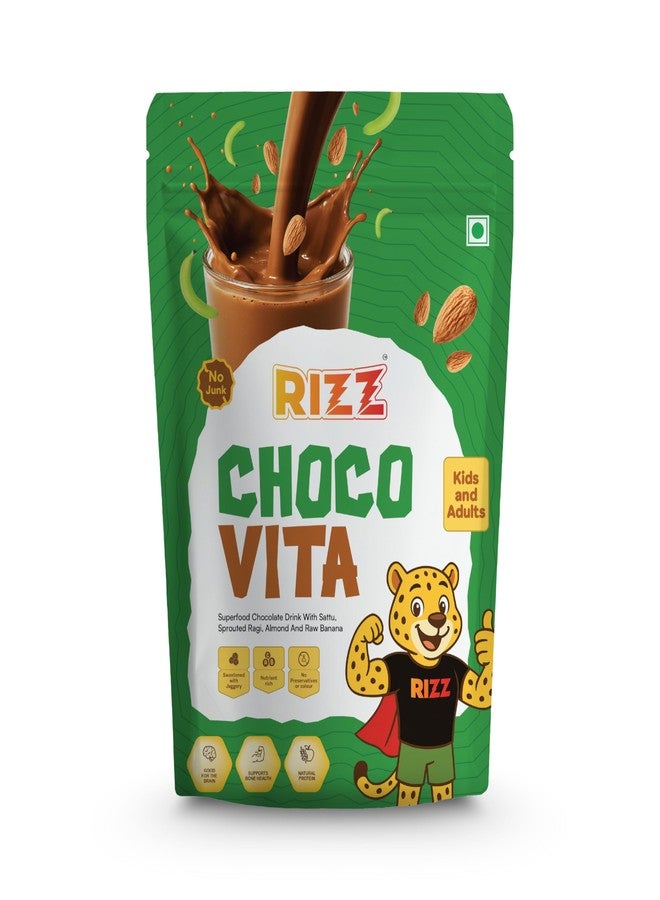 Rizz Choco Vita Choco Milk Premix | Instant Beverage Mix Powder | Cocoa Ragi Almond Sattu Raw Banana Blend | Jaggery Sweetened Milk Drink Preparation | Kitchen Beverage Ingredient | 250 G - Image 1