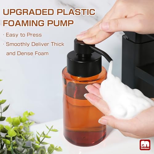 GMISUN Glass Foaming Soap Dispenser 10 Fl oz 300ml Amber Glass Soap Dispenser for Bathroom Kitchen 2 Pack Modern Refillable Foam Hand Soap Dispensers Bathroom Hand Soap Dispensers with Labels - Image 3