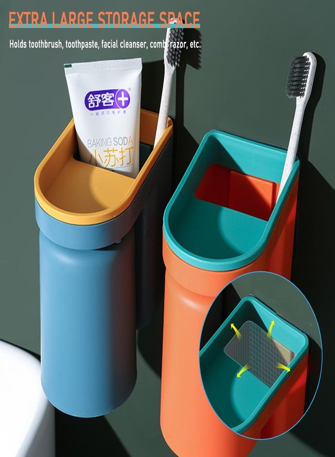 Buyscoolee Toothbrush Holder Wall Mounted with Cup,2-in-1 Toothbrush Holders & Cups Set,Inverted design for easy cleaning and draining,Stick-on Toothbrush Holder for Bathroom (Green+Yellow) - Image 4