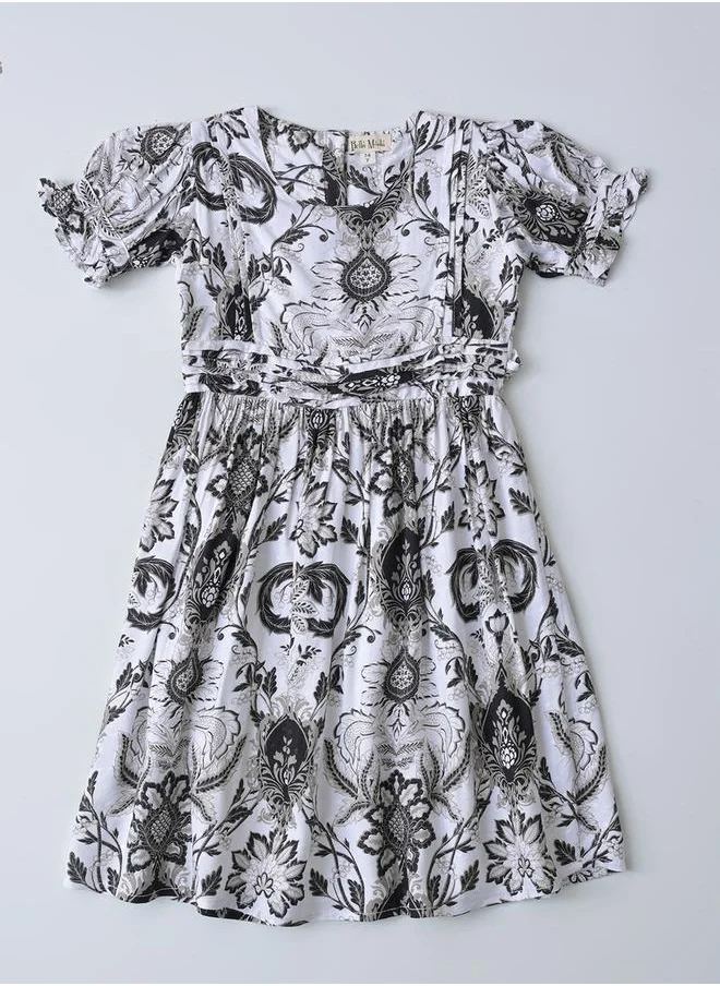 بيلا مودا All-Over Print Fit and Flare Dress with Short Sleeves