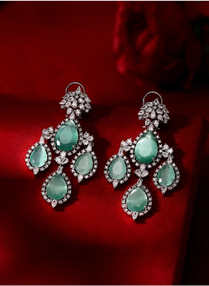 برياسي American Diamond-Stone Studded Teardrop Shaped Drop Earrings