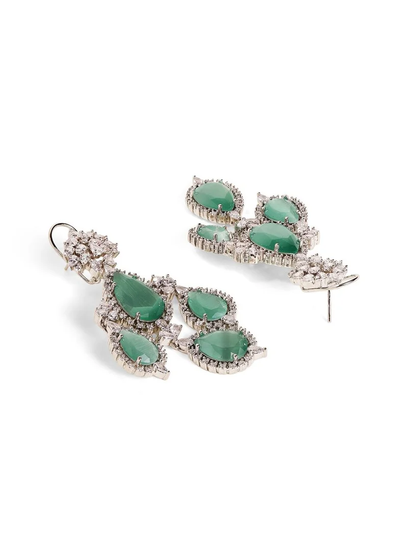 Priyaasi -Stone Studded Teardrop Shaped Drop Earrings