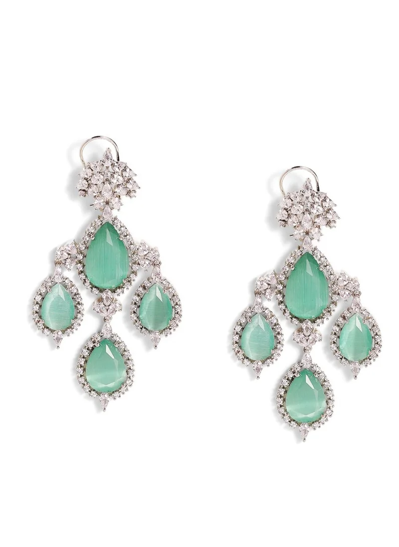 برياسي American Diamond-Stone Studded Teardrop Shaped Drop Earrings