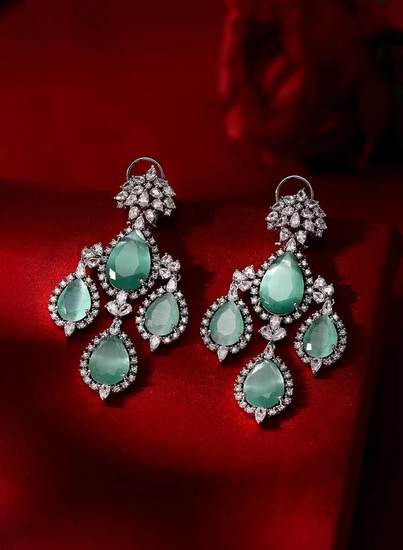 Priyaasi -Stone Studded Teardrop Shaped Drop Earrings