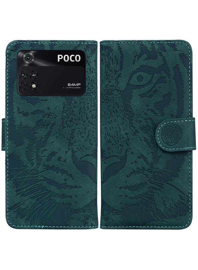 The Bros Case For Xiaomi Poco M4 Pro Tiger Embossing Pattern Horizontal Flip Leather Phone Case