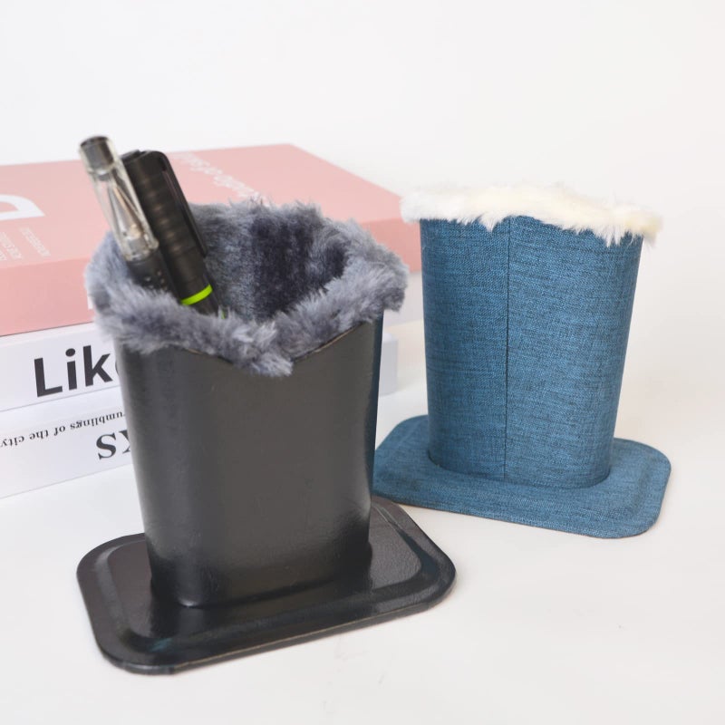 Baitaihem Pack of 2 Plush Lined Eyeglasses Holder Stand Protective Glasses Case For Desks Or Nightstands,Canvas(Blue)+Leather(Black/Gray) - Image 2