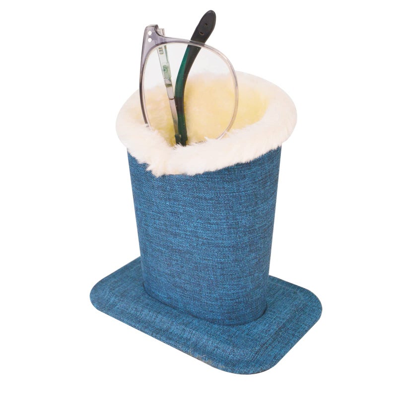 Baitaihem Pack of 2 Plush Lined Eyeglasses Holder Stand Protective Glasses Case For Desks Or Nightstands,Canvas(Blue)+Leather(Black/Gray) - Image 5