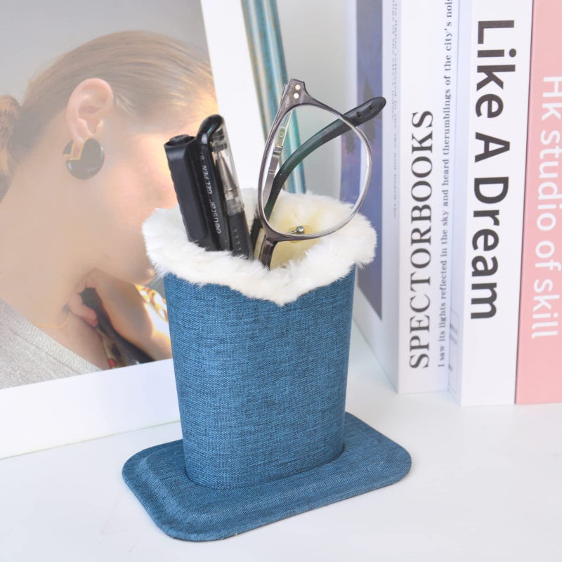 Baitaihem Pack of 2 Plush Lined Eyeglasses Holder Stand Protective Glasses Case For Desks Or Nightstands,Canvas(Blue)+Leather(Black/Gray) - Image 4